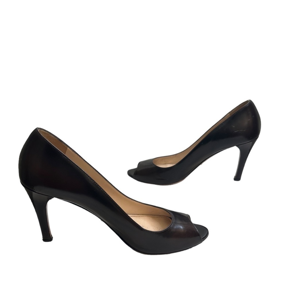 Prada Spazzolato Fume Brown Platform Pumps Peep Toe Rare Sz US 37 EUC $550 - Picture 5 of 16